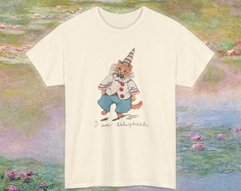 louis wain illustration "i am delighted" clown cat graphic tshirt