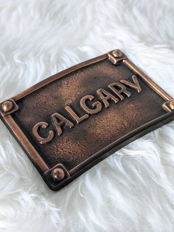 1970s Calgary Belt Buckle Embossed Copper Metal Buckl… Gem