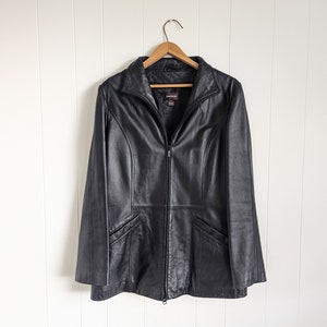 Veste Danier en cuir noir vintage des années 1990 de longueur moyenne