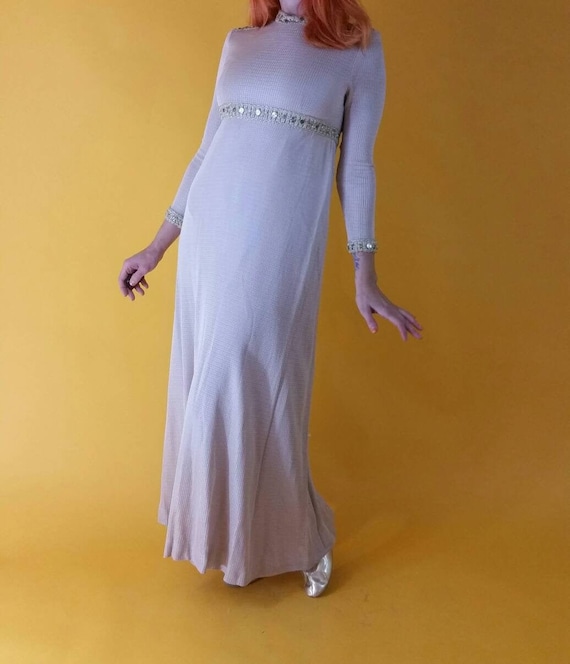 Vintage 1960s Empire Waist Mock Neck Long Sleeve S