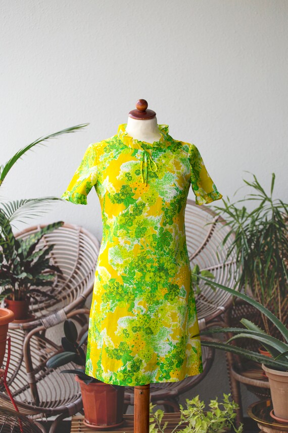 green and yellow floral dress