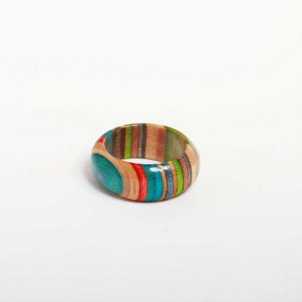 Multi- Colored, Wood Ring. "7.5" Made from Colorful Used Skateboards. Made in the USA