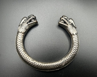 ヴィンテージ 中国龍頭 スターリングシルバー メッキ バングル