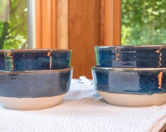 Minimalist Pottery Bowl-Cobalt Blue-White Ceramic Pottery Bowl-Large Cereal Bowl-Handthrown Pottery Bowl-Cobalt Blue Bowl-Blue Pottery