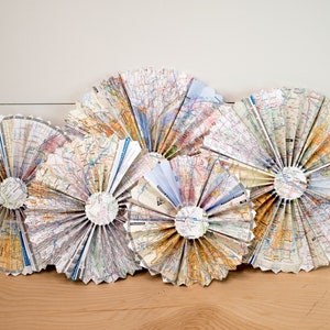 Map Paper Fans-Travel Decor-Paper Rosettes-Travel Theme Party-Travel Decor for Wall-Baby Shower Decoration-Adventure Wedding Decor