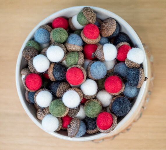 Christmas Felt Acorns Table Decor Set of 12 Holiday Felt Balls Bowl Fillers