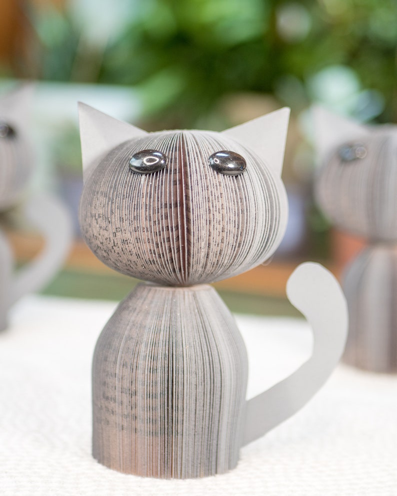 Gray Cat-Cat Decor-Cat Shelf Sitter-Cat Lover Gift-Book Gift-Upcycled Decor-Cute Cat Gift-Christmas Gift under 30-Cat Desk Decor image 5