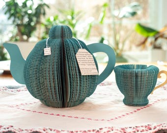 Alice in Wonderland Decor, Book Teapot & Teacup Set, Literary Gift, Mad Hatter Tea Party, Whimsical Home Decor, Book Lover Gift