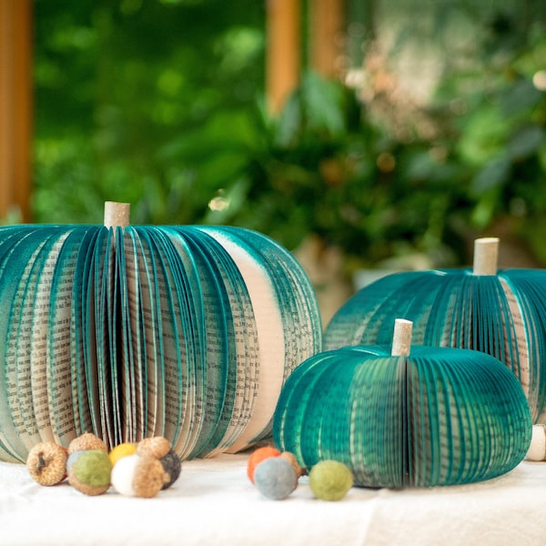 Dark Teal Book Pumpkins-Fall Decor-Thanksgiving Table Decor-Halloween Decor-Thanksgiving Decor-Fall Pumpkin-Autumn Decor