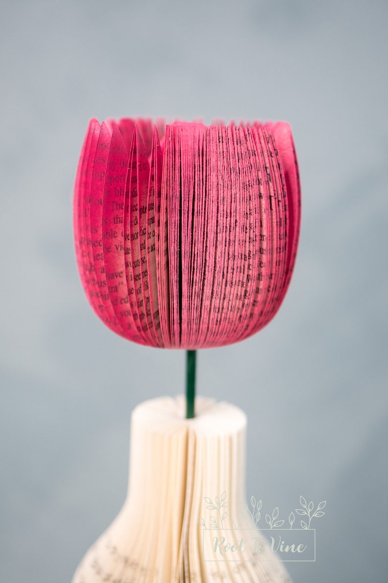 Paper Flower Vase-Mothers Day Gift-Home Decor-Gift For Her-Bud Vase-Centerpiece Vase-4th Anniversary Gift for Wife-Gift for Mom-Book Decor image 10