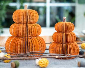 Pumpkin Stacks Fall Decor Centerpiece Halloween Table-Upcycled Bookish Gift
