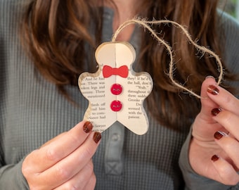 Handmade Gingerbread Book Ornament, Upcycled Holiday Decor, Bookish Christmas Gift, Eco-Friendly Ornament