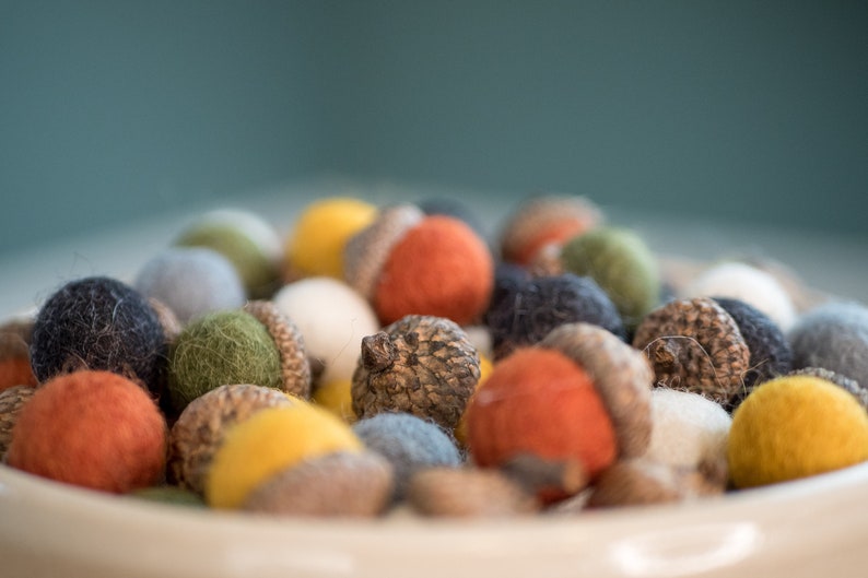 Set of 12 Felt Acorns-Fall Decor-Thanksgiving Table Decor-Felt Balls-Bowl Fillers-Felt Ball Decorations-Felt Acorn Ornaments-Autumn Decor image 2