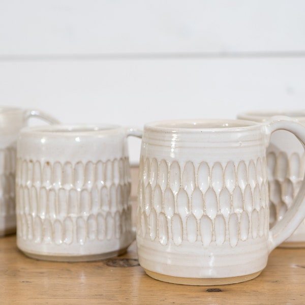 Carved Pottery Mug-Handmade Mug- Hand thrown Mug-Gift for Him-Gift for Her-Coffee Mug-Tea Mug- Ceramic Mug-Handmade Mug-Housewarming Gift