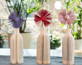 Repurposed Book Vase with Wire Stem Paper Flower: Unique Librarian Gift