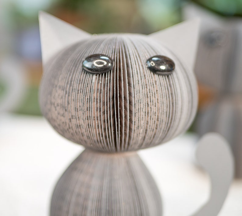 Gray Cat-Cat Decor-Cat Shelf Sitter-Cat Lover Gift-Book Gift-Upcycled Decor-Cute Cat Gift-Christmas Gift under 30-Cat Desk Decor image 6