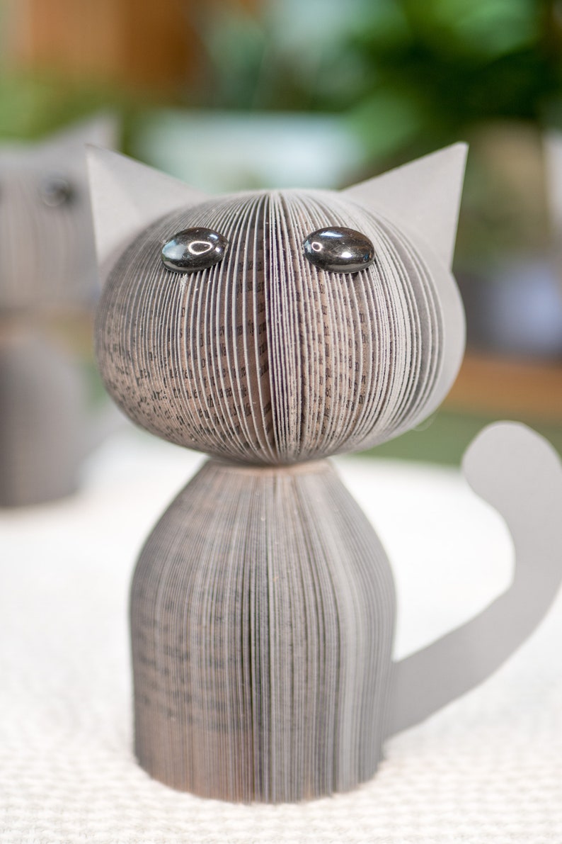 Gray Cat-Cat Decor-Cat Shelf Sitter-Cat Lover Gift-Book Gift-Upcycled Decor-Cute Cat Gift-Christmas Gift under 30-Cat Desk Decor image 7