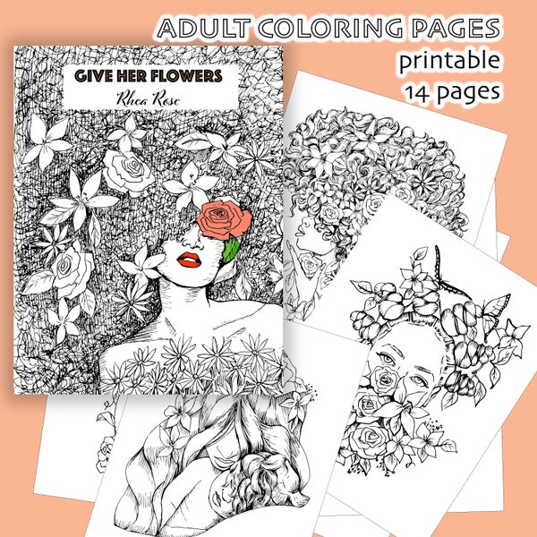 Beautiful Woman Printable Coloring Book, Printable Coloring Book, Black Women, Minority Women, Coloring Pages