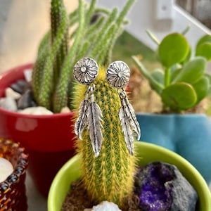 Vintage Sterling Silver Dangle Post Feather Earrings