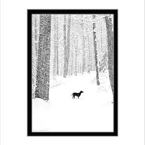 Duncan in the Snow, Pen and Ink Print, Labrador Retriever