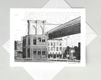 Tarjetas con notas del lado de Brooklyn y el puente de Brooklyn