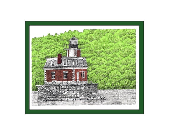 Hudson Note Card Matted Pen and Ink Olana Print Catskills Frederick Church