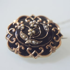 Victorian Mourning Brooch with Braided Hair, Solid Gold, Seed Pearls, Memorial Jewelry, Sentimental Keepsake, Memento Mori, c1850, England