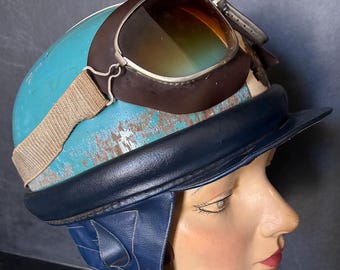 Vintage AGV Motorcycle Helmet with Baruffaldi Goggles – 1960s 1970s Italian Racing Helmet – Cafe Racer Moto Guzzi Ducati Style Collectible