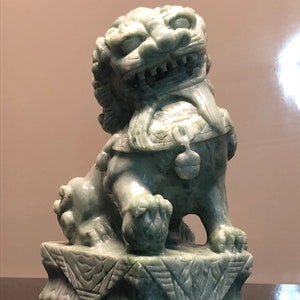 Foo dog, stone lion, guardian dog, soapstone, vintage sculpture, 1950s, China