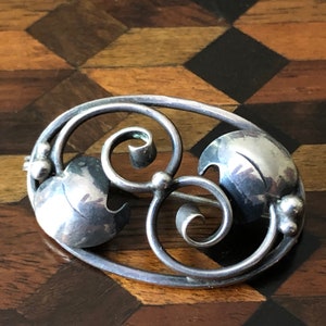 Spilla argento sterling 925, Art Nouveau, serie completa punzoni, design nordico, stile Liberty, vintage anni 1920s, Danimarca