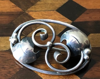 925 sterling silver brooch, Art Nouveau, complete set of hallmarks, Nordic design, Liberty style, vintage 1920s, Denmark