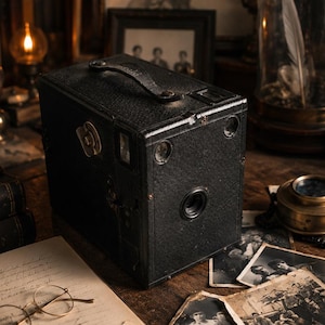 Emerald Box Camera c.1905–1915 | Early Photography Camera | Wooden Interior | Antique Camera | Museum Display
