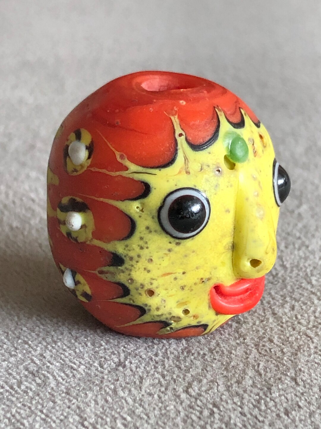 Large Glass Bead With Double Sided Blown Glass Multicolor Etsy