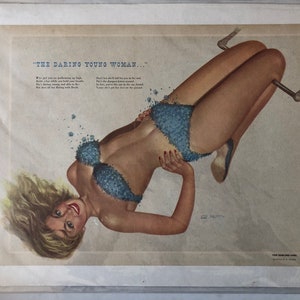 Pin Up, stampa serigrafia originale vintage anni ‘50, inserto Esquire Magazine, telata sul retro, firmata Al Moore