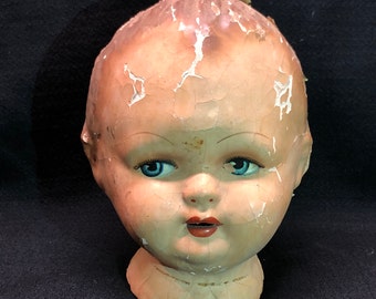 Cabeza de muñeca en papel maché, papel maché, pintada a mano, principios de 1900, Italia