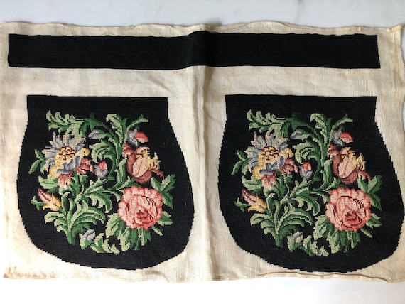 プチポワン刺繍、刺繍バッグパネル、手刺繍、一式、1920年代/30年代 