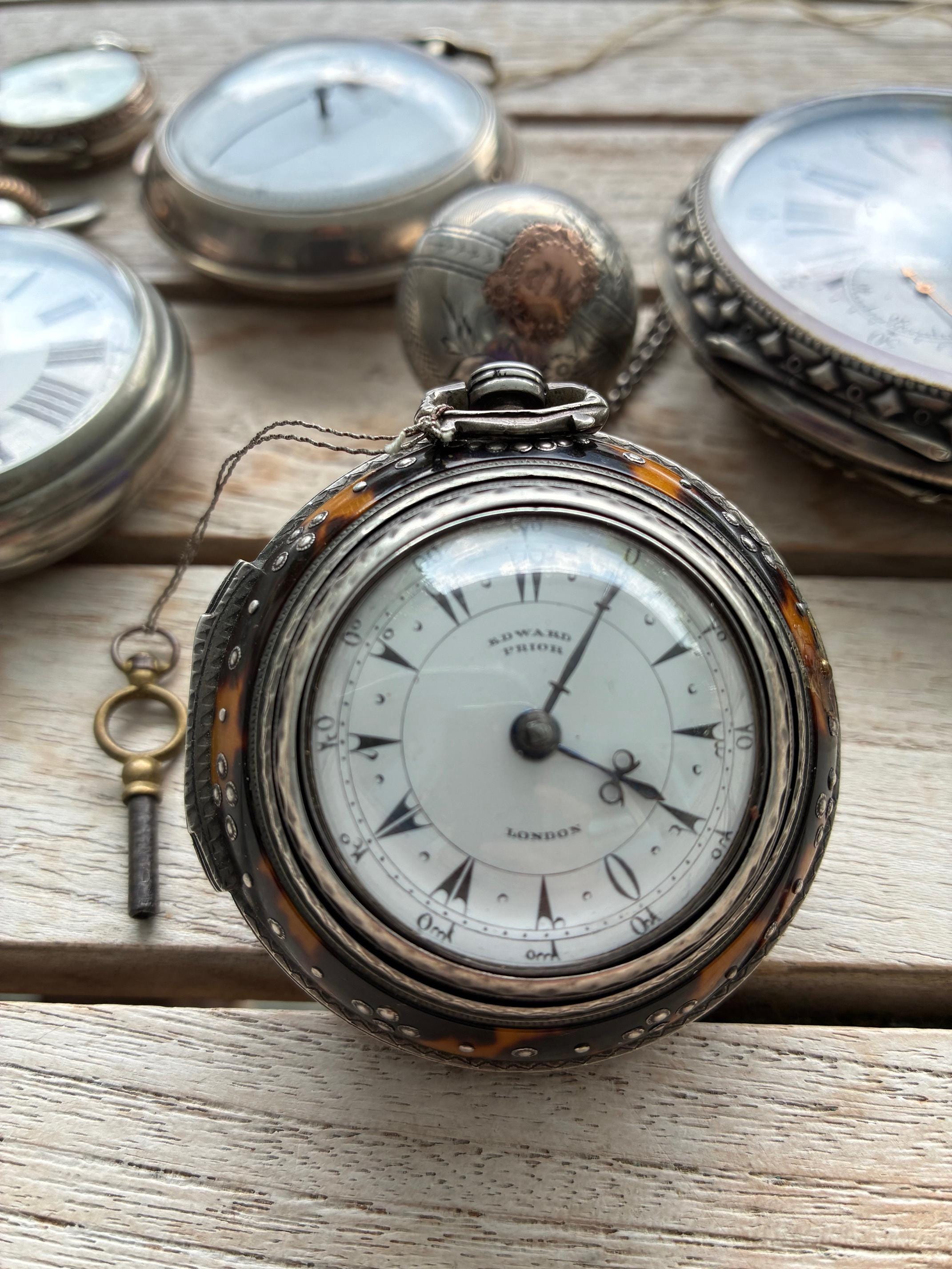 Edward Prior London Pocket Watch, Sterling Silver, Triple Case