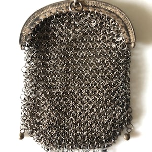 Antique Chatelaine Coin Purse, 800 Silver Mesh Bag, Victorian Pendant Purse