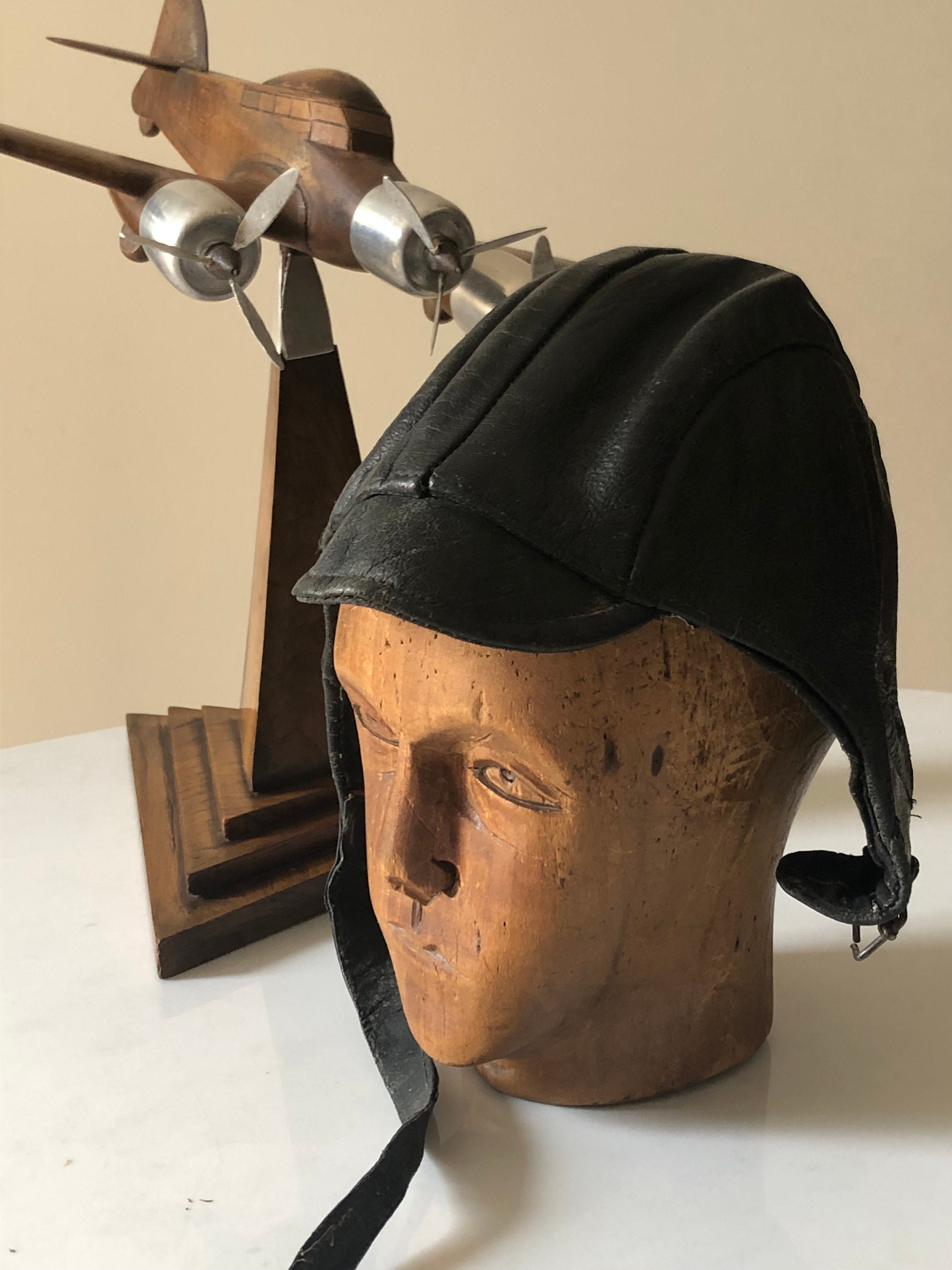 Vintage Leather Aviator Helmet | WWI Pilot Cap, Skull Cap, Aviator