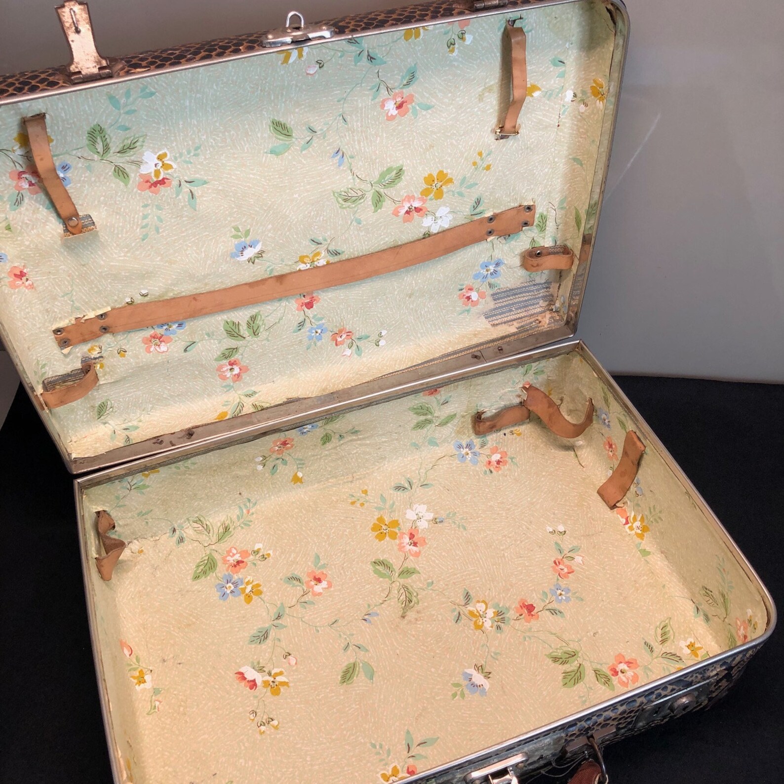 Vintage Cardboard Travel Case Briefcase Python Effect Etsy