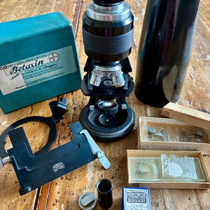 Antique Hensoldt Wetzlar Protami Microscope c.1930s – German Portable Medical Microscope with Original Case & Accessories