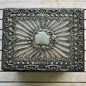 Jewelry Box Sterling Silver, Art Deco, leather & velvet lined Trinket Chest, Keepsake Box, Hallmarked Box, Henry Matthews, Birmingham, 1923