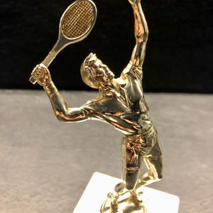 Tennis Trophy, tennis cup, on marble base, plastic tennis player figurine, Sports Prize, Retro Gift for Athlete or Collector, 1960s, Italy