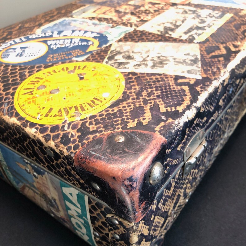 Vintage Cardboard Travel Case Briefcase Python Effect Etsy