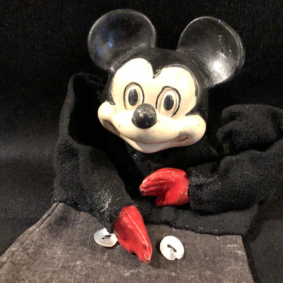 Marionetta da mano Topolino vintage – testa in composito, firmata Walt Disney, Italia anni ’40–’50