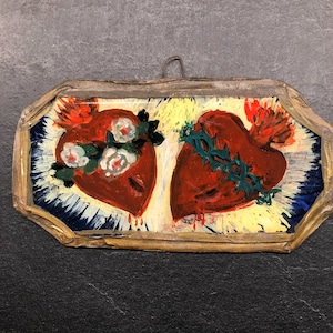 Sacred Heart, Oil Painting on Glass, Reverse Glass, Ex Voto, Religious Wall Art, Spiritual Gift, Devotional Folk art , XIX cen., Italy