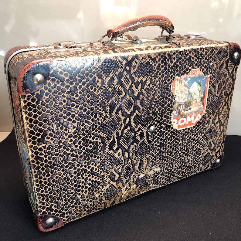 Vintage Cardboard Travel Case Briefcase Python Effect Etsy