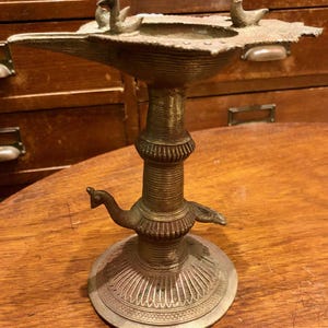 Antique brass Diya oil lamp – Rare incense burner, India early 1900s