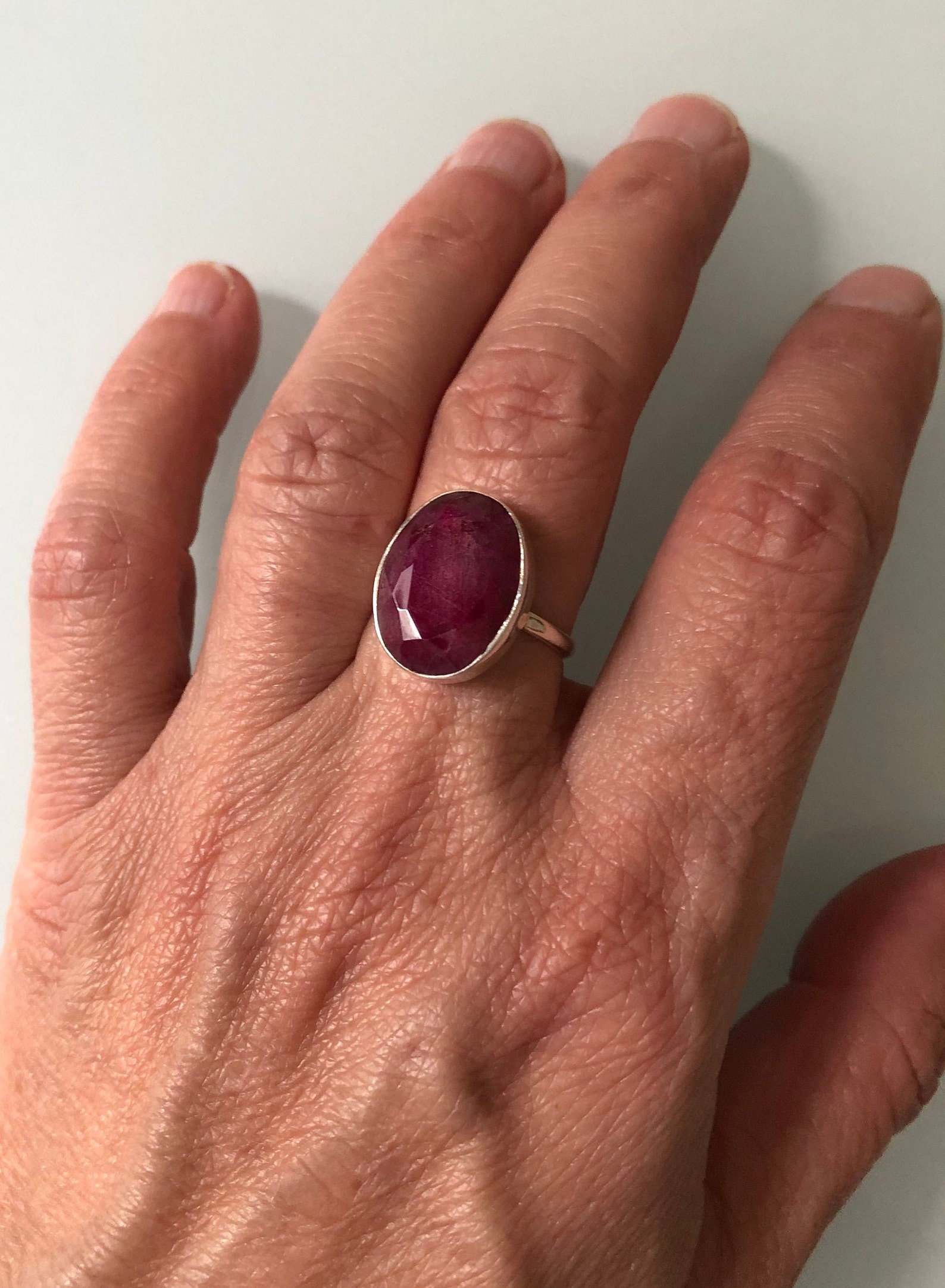Vintage silver ring with large natural precious ruby stone | Etsy