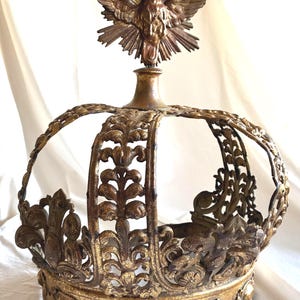 Antique Gilt Metal Bed Crown – Large 19th Century Canopy Crown – Sacred Decor, Ex Voto Style, Statement Interior Piece